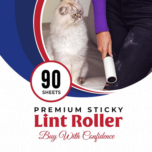 Premium Sticky Lint Roller - 270 Sheets Value Pack, 3 Refills 1 Roller, Ergonomic Handle with Effortless Cleanliness for Pet, Dog, Cat Hair Fur, C...