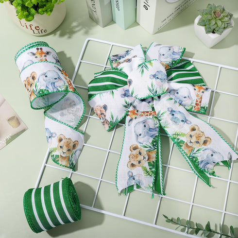 2 Roll Jungle Animal Wired Edge Ribbon 2.5 Inch 20 Yards Safari Animal Ribbon Animal Print Ribbon for Bow Wreath Craft Gift Wrap Party Decor...