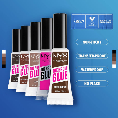 NYX PROFESSIONAL MAKEUP The Brow Glue, Extreme Hold Tinted Eyebrow Gel - Dark Brown...