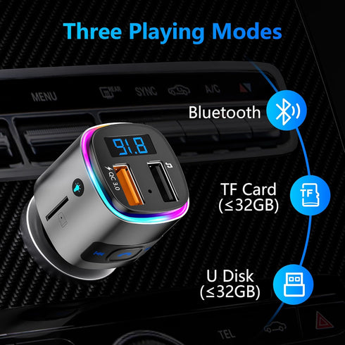 Bluetooth FM Transmitter for Car, SONRU Bluetooth Car Adapter, Wireless FM Radio Transmitter, Support QC3.0 USB Charging, Hands-Free Calling, Siri...