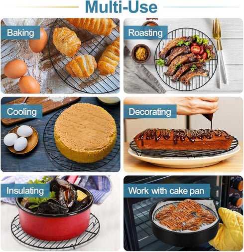 P&P CHEF Round Cooking Cooling Rack, 3 Sizes - 7.5” & 9” & 10.5”, Round Baking Racks Stainless Steel, Fit Air Fryer & Pot, Oven Safe & Non-stick, ...