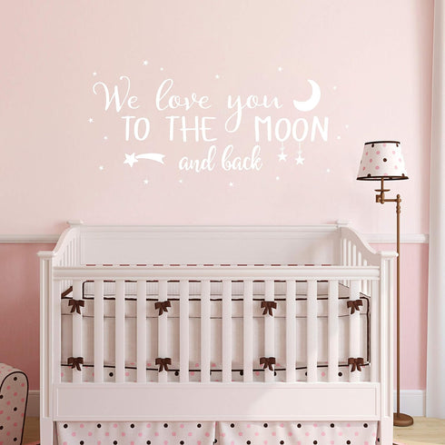 Wall Decal Kids We Love You to The Moon and Back Quote Wall Decals Nursery Vinyl Wall Stickers for Baby Boys and Grils Bedroom Scandinavian Wall D...