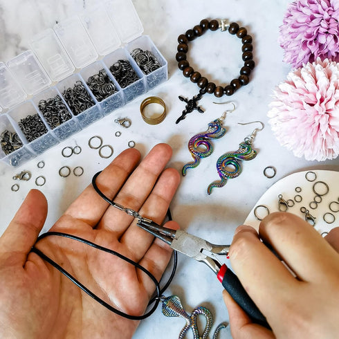 1350pcs Open Jump Rings Lobster Clasps Set with Jewelry Pliers,Tweezers and Jump Rings Tool Opener for DIY Earring Bracelet Necklace Extender Chai...