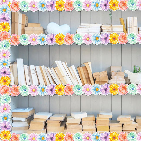 67.9 Ft Painted Flowers Bulletin Board Borders Die-Cut Bulletin Borders Painted Flowers Shape Rolled Bulletin Board Trim Sticker for School Classr...