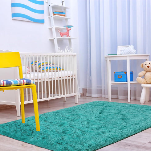 Terrug Blue Fluffy Area Rug for Bedroom, 3x5 Ft Tie-Dyed Shag Throw Rugs, Soft Machine Washable Plush Carpet with Non Slip Backing for Girls Kids ...