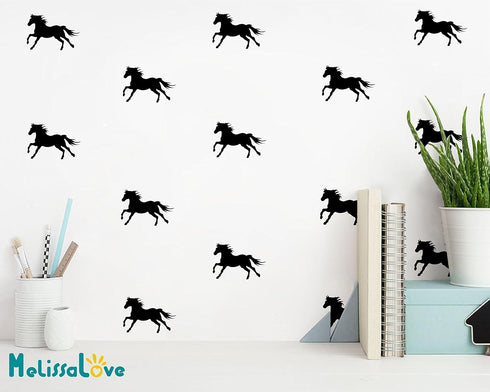 32pcs/Set Metallic Equestrian Horse Wall Stickers Vinyl Wall Decals Decor Kids Room Living Room Wallpaper Removable Mural SA525 (Black)...