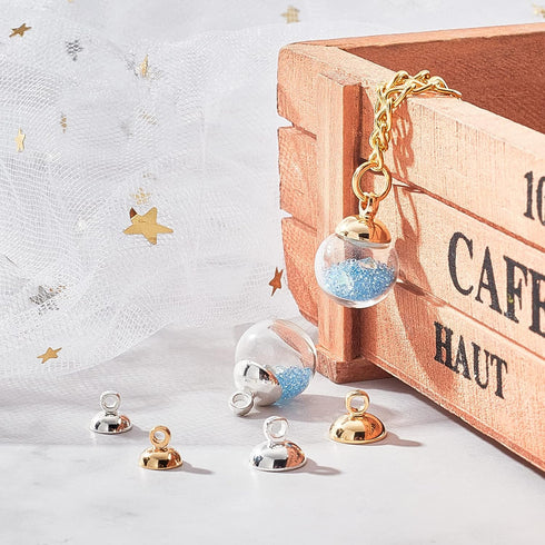 SUNNYCLUE 1 Box 40Pcs 4 Style 24K Gold Plated Bead Cap Pendant Bails Ball Pendant End Caps Bead Cap Bails Connector Findings for Jewelry Making Be...