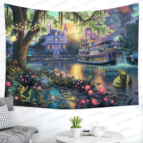 F-FUN SOUL Princess Palace Tapestry, Large 80x60inches Soft Flannel, Psychedelic Island Lake Wall Hanging Tapestries for Living Room Bedroom Home ...