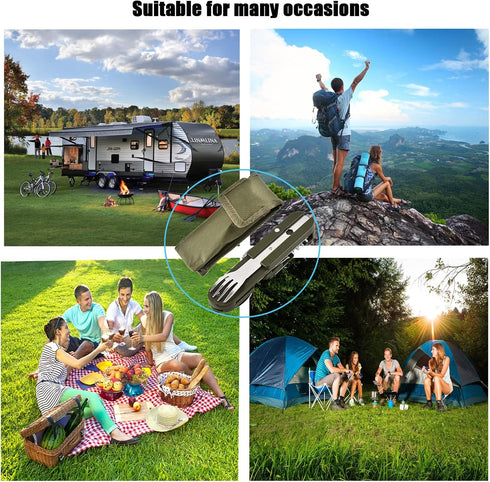 Detachable camping tableware set,Portable 5-in-1 stainless steel travel tableware,Multifunctional folding tableware,Outdoor tableware,Travel table...