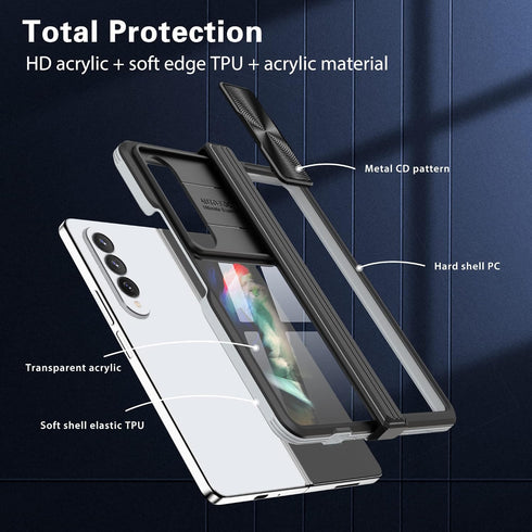 Wousunly Compatible with Samsung Z Fold 4 Case with Camera Lens Protector Slide Black,Phone Samsung Galaxy Z Fold 4 Case Silicone Transparent Shoc...