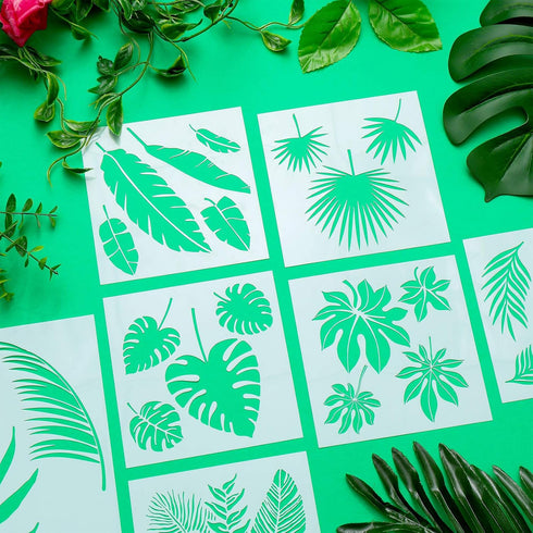 9 Pieces Reusable Painting Stencil Tropical Stencil Plastic Paint Stencils Summer Pattern Drawing Templates Stencils Reusable Craft for Painting(L...