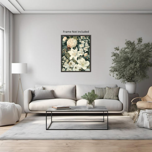 Posterizer 1 pcs-romantic white and beige chic flowers-Floral & Botanical Art-Abstract & Modern Art-Decor for Home & Office- UNFRAMED Wall Art...