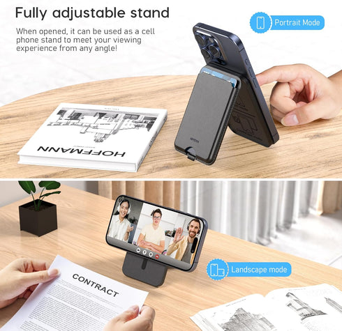 Magnetic Wallet ?Compatible with MagSafe Wallet, for iPhone Wallet with Adjustable Stand, for iPhone 15/14/13/12 Series, 3-Card HolderVegan Leathe...