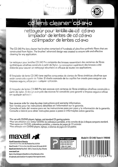 CD Laser Lens Cleaner Disc with Microfiber Brushes and Instructions from Maxell...