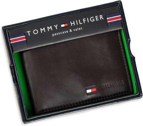 Tommy Hilfiger Men's Leather Wallet - Thin Sleek Casual Bifold with 6 Credit Card Pockets and Removable ID Window, British Brown...