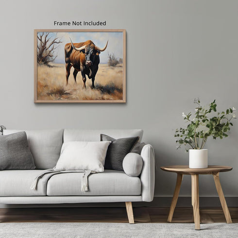 Posterizer 1 pcs- Beautiful bull in the middle of a desert-Art for Animal Lovers-Landscape & Nature Art- Gift for Men Women Teens-Living Room Bedr...
