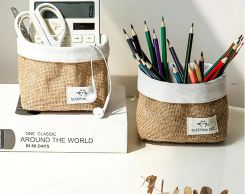 Small Cotton and Linen Hanging Storage Basket for Desktop, Ideal for Organizing Keys and Miscellaneous Items....