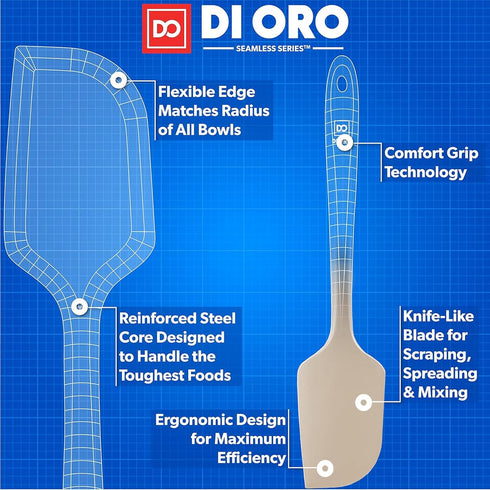 DI ORO Silicone Spatula - 600°F Heat-Resistant Rubber Kitchen Spatula for Baking, Scraping, & Mixing - BPA Free Nonstick Cookware Safe Flexible Ut...