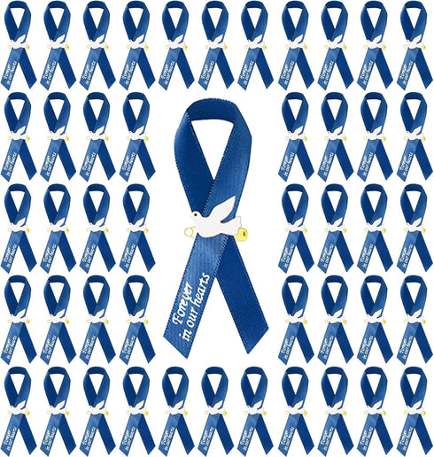 50Pcs Dove Funeral Ribbon Blue Memorial Ribbon, Funeral Ribbon Pins Classic Memorial Service Respect Meditation Ribbon Bow for Mourning Remembranc...