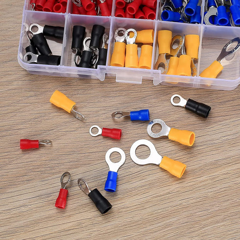 102 Pcs Disconnect Electrical O Ring Crimp Terminals Connectors Assortment Kit, Mixed Quick Wire Connectors, Insulated Electrical Wire O Ring Conn...