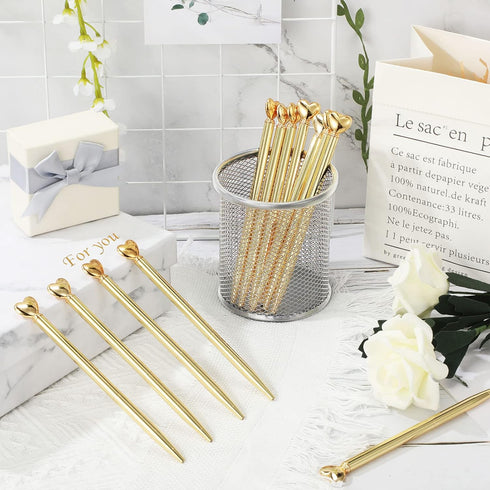 Chinco 12 Pieces Heart Shaped Pens Black Ink Retractable Metal Decorative Cute Pens for Women Girl Heart Writing Ballpoint Pens for Wedding Baby S...