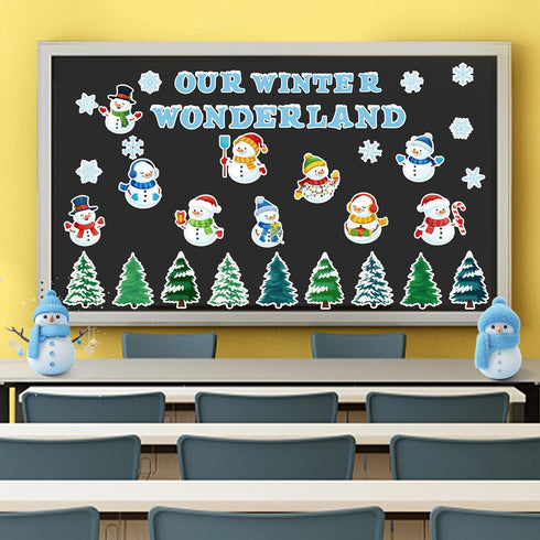 Haooryx 83Pcs Christmas Winter Snowmen Bulletin Board Set Classroom Decoration, Snow Snowman Patterned Paper Cut-Outs Blackboard Border Decor for ...