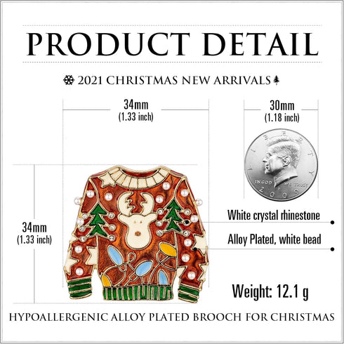 RareLove Vintage Ugly Christmas Sweater Brooch Cute Reindeer Crystal Rhinestone Christmas Tree Christmas Brooch Pins and Brooches for Women Girls ...