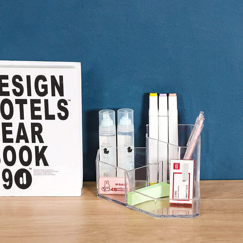 Cq acrylic Pencil and Pen Holder For Desk 3 Compartment Cute Pen Cup Durable Desk Organizers for Middle High School Office College Student Clear P...