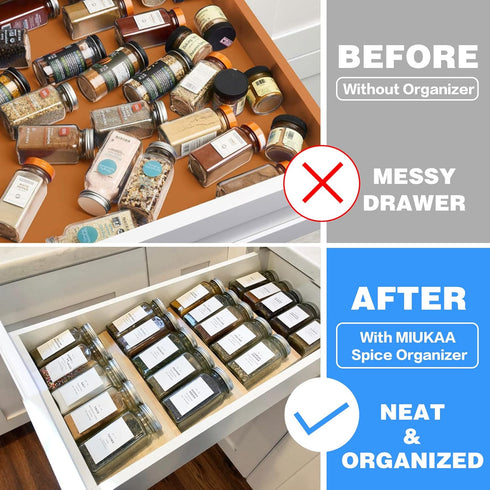 Clear Acrylic Spice Drawer Organizer, 4 Tier- 1 Set Seasoning Jars Drawers Insert, Kitchen Spice Rack Tray for Drawer/Countertop (Jars not include...