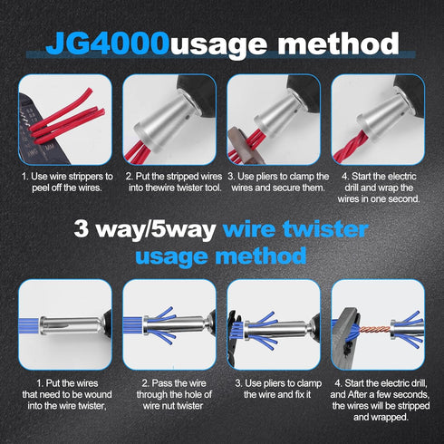 Wire Twisting Tool for Drill - 3Pcs 3 Way/ 5 Way Electric cord Stripper and Electrical Wire Twister Tool for Electric Power Drill, Stripping and T...
