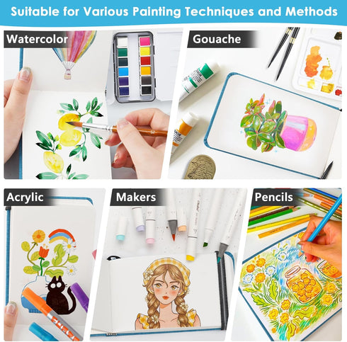 Funto Watercolor Journal, 3.5x5.5, 2 Pack, 48 Pages Each, Blue Cloth Cover?Cold-pressed Watercolor Paper, 110 lb/230 gsm, Art Supplies for Waterco...