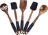 TOOKSA- Premium 5 Piece Acacia Multi-Toned Light and Dark Wooden Spoon, Turner and Spatula Utensil Set with Silicone, Rubber, Non-Slip Handles (Bl...