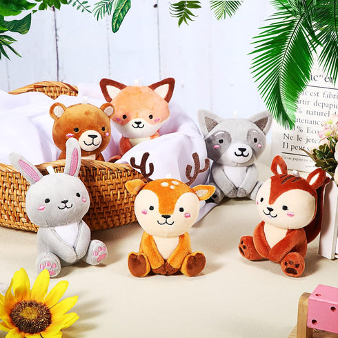 Aoriher 6 Pcs Mini Woodland Animals Plush Toys Bulk 4 Inch Cute Plush Bear Rabbit Squirrel Raccoon Stuffed Keychain for Baby Shower Birthday Party...
