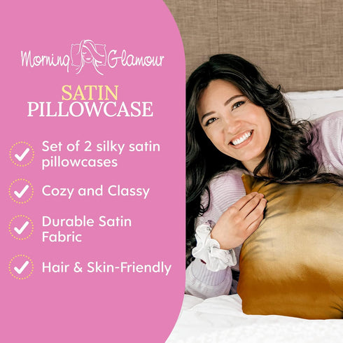 Morning Glamour Satin Pillowcases for Hair & Skin, Similar to Silk, Standard/Queen Size Set of 2, Cooling Pillow Case with Envelope Closure, Gifts...