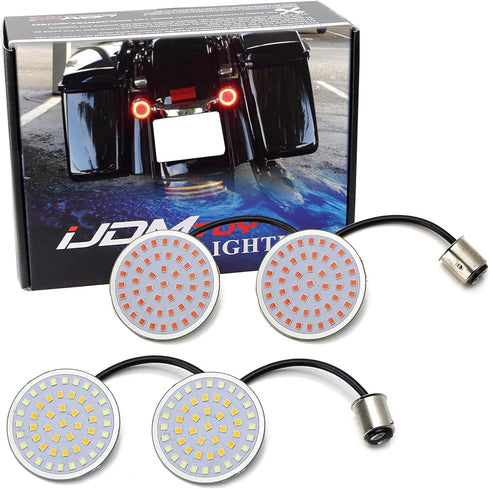 iJDMTOY 2-Inch White Halo/Amber Inner 1157 Front & Red Full LED Rear Turn Signal Light Bulbs Compatible with Harley Davidson Touring Electra Glide...