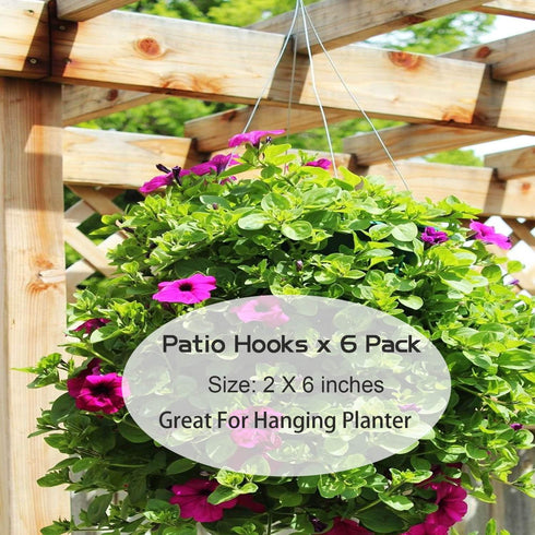 6 Pack 2 x 6 inch Fence Hooks Patio Hooks Brown Powder Coated Steel Hangers fits Easily for Vinyl Fences Indoor & Outdoor Hanging Lights, Plants &...
