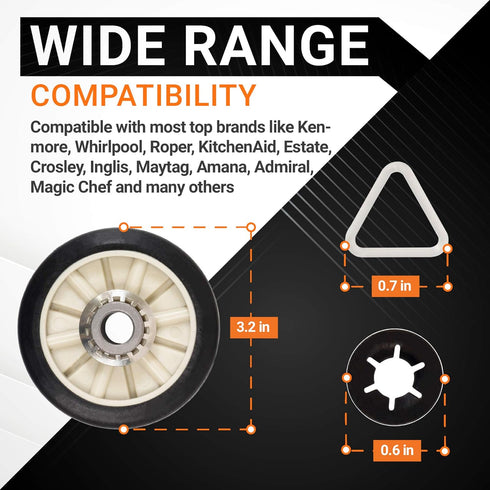 Ultra Durable 349241T Dryer Rear Drum Support Roller Kit Replacement Part by BlueStars - Exact Fit for Kenmore & Whirlpool Dryers - Replaces 26000349241, 337089, 3389901, 3397588