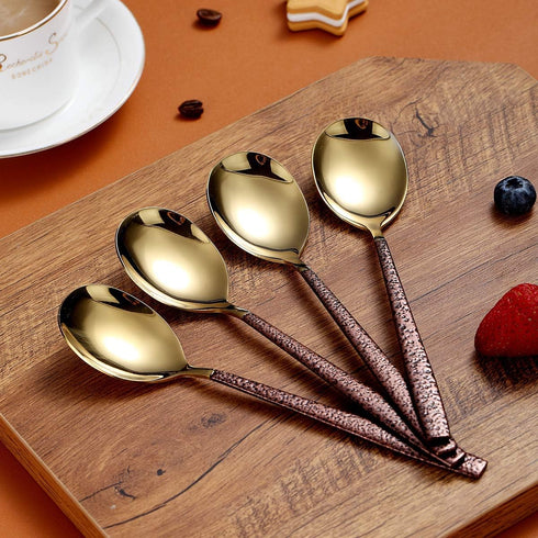 Berglander Dinner Spoon Set Of 4 With Moon Surface Handle And Shiny Gold Head, Stainless Steel Spoons Silverware Set Dishwasher Safe...