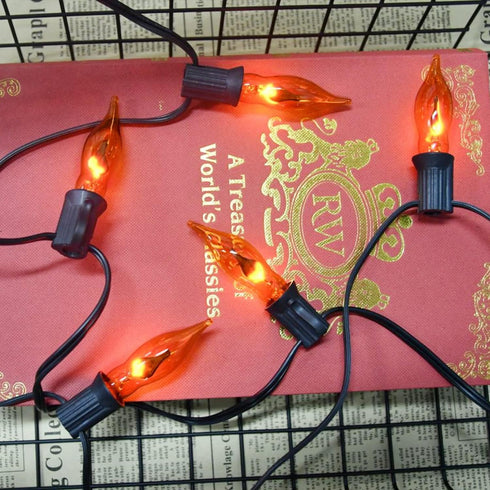 Fall Halloween Decorations Indoor Outdoor - Flickering Flame String Lights Orange Halloween Lights, 12.8Ft C7 Retro Twinkle Flame String Lights wi...