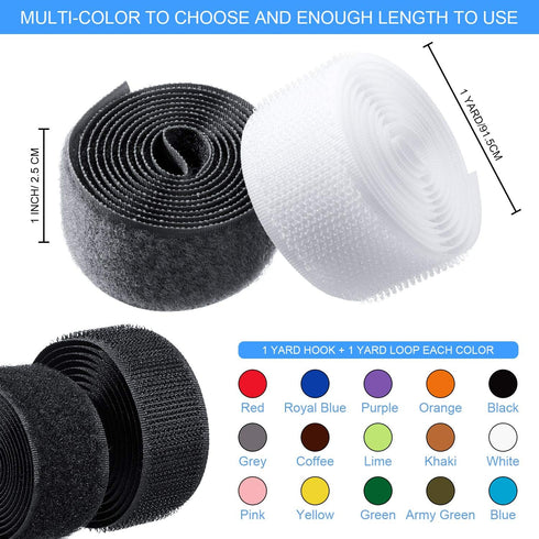 15 Colors 30 Yard Sew on Hook and Loop Tape 1 Inch Wide Nylon Fabric Fastening Tapes Set Non Adhesive Style for DIY Craft Supplies, Each Color Con...