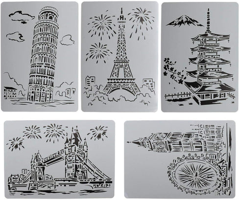 Painting Templates Drawing Stencils Plastic Creative Building Art Craft Reusable Stencils Lettering Aids for Kids Student DIY Scrapbook Notebook P...