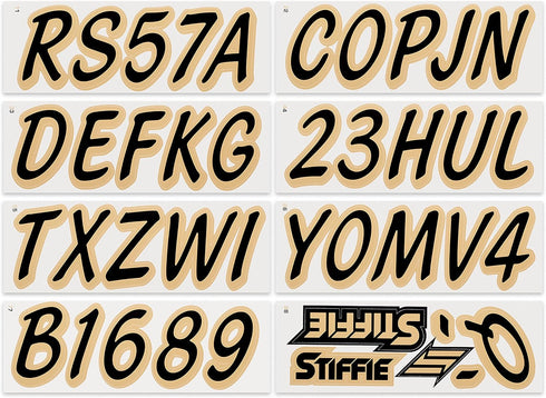 Whipline Solid Black/Tan 3" Alpha-Numeric Registration Identification Numbers Stickers Decals for Boats & Personal Watercraft...