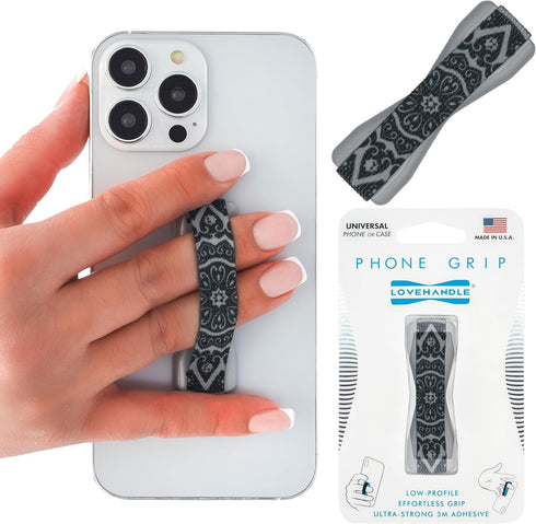 LOVEHANDLE Universal Phone Grip for Smartphones & Mini Tablets - Phone Holder for Hand - Wireless Charging Compatible - Made in The USA - Boho Sil...