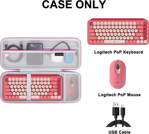 Canboc Hard Carrying Case for Logitech POP Keys Mechanical Wireless Keyboard and POP Wireless Mouse, Mesh Pocket fits Cables, USB Receiver, Spare ...