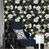 HAOKHOME 93169-1 Peel and Stick Gardenia Floral Wallpaper Removable Black/White/Green Vinyl Self Adhesive Mural 17.7in x 9.8ft...
