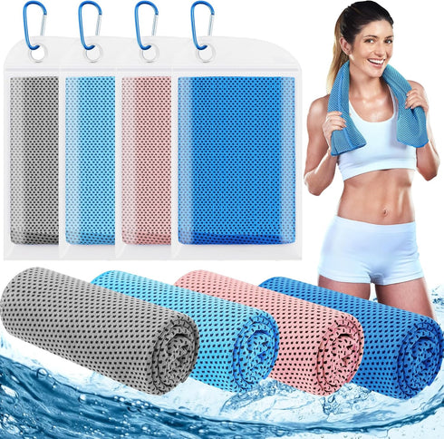 4 Pack Cooling Towels (40"x12"), Cooling Towels for Neck and Face, Gym Towel for Working Out, Soft Breathable Microfiber Ice Towel for Yoga Sport ...