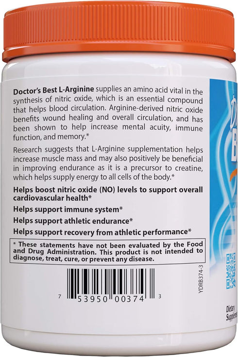 Doctor's Best L-arginine HCL Powder, non-gmo, vegan, Gluten Free, Soy Free, Helps Promote Muscle Growth, 300g...