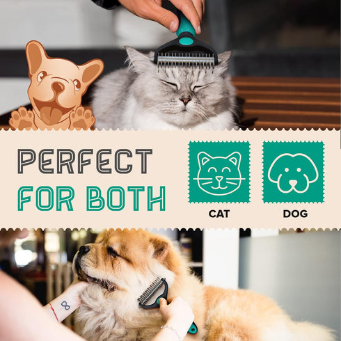 Ruff 'N Ruffus Dog Brush for Shedding - Double Sided Undercoat Rake for Dogs & Cats - Dematting Comb for Dogs - Deshedding Dog Brush with Nail Cli...