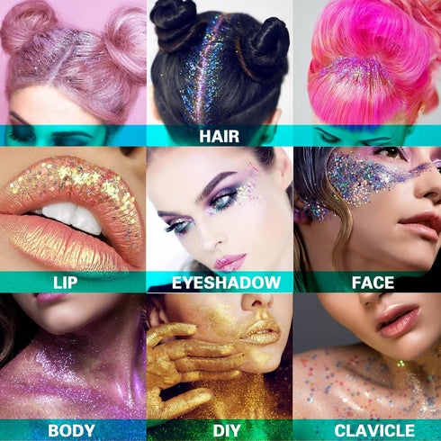 MEICOLY Clear White Body Glitter,Mardi Gras Face Glitter Singer Concerts Festival Rave Accessories,Mermaid Sequins Glitter Face Paint,Chunky Hair ...