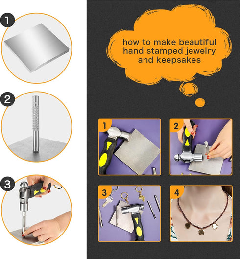 Jewelry Hammer and Steel Block Set Steel Bench Block 4 x 4 Inch and Hammer Set Jewelry Making Supplies Tools Kit for Jewelry Making Metal Stamping...